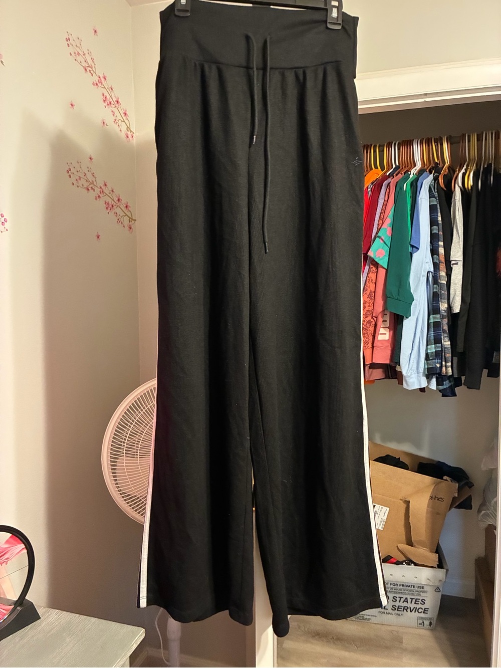 HALARA Black Wide-Leg Pull-On Pants with White Side Stripes